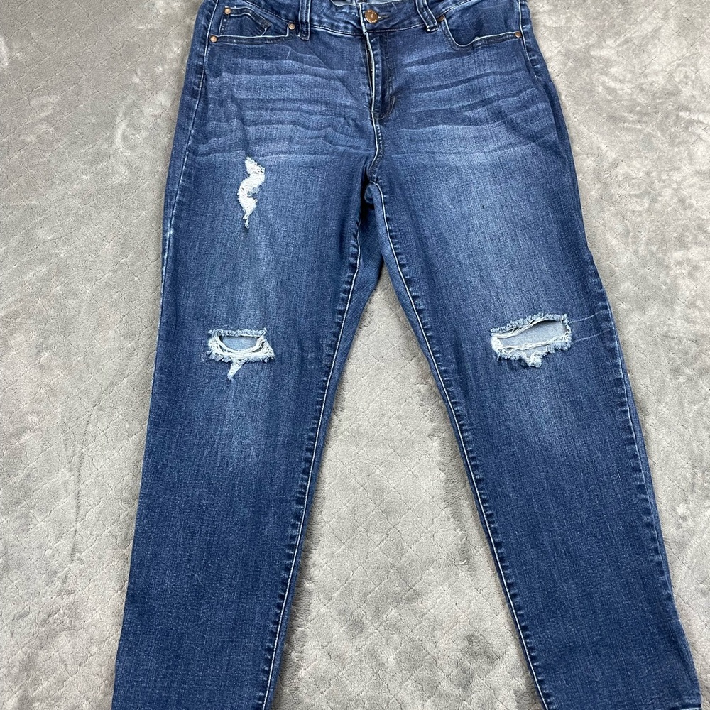 Molly & Isadora Size 16 Girlfriend Jeans Distressed Stretch Mid Rise - Picture 2 of 9